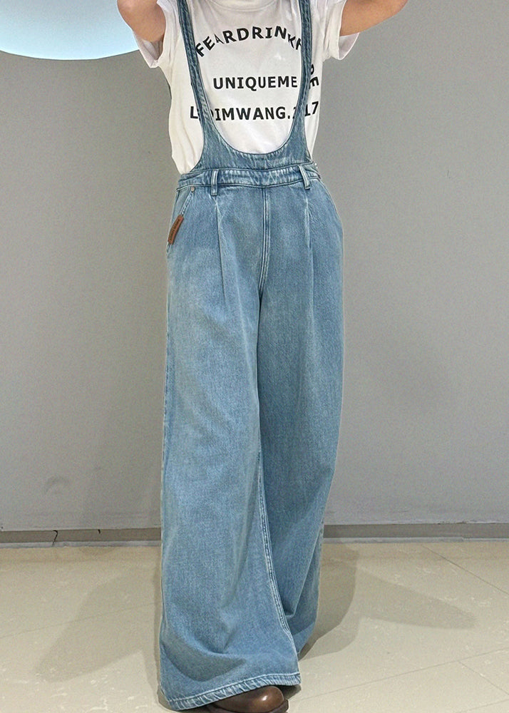 Classy Blue Oversized Denim Straight Pants Jumpsuit