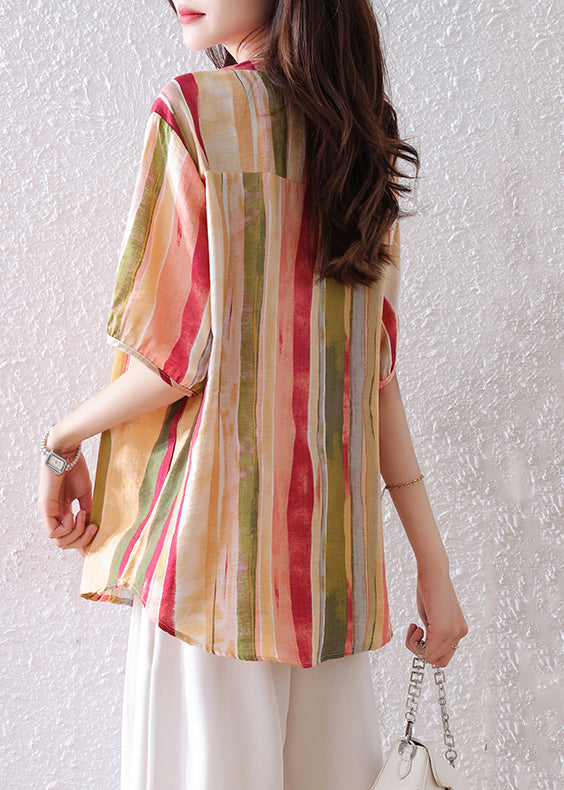 Rainbow V-Neck Striped Cotton Top Half Sleeve