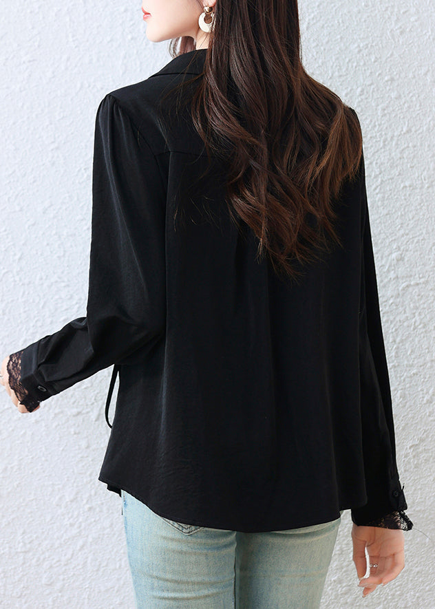 Elegant Black Asymmetrical Patchwork Tunic Shirt Top