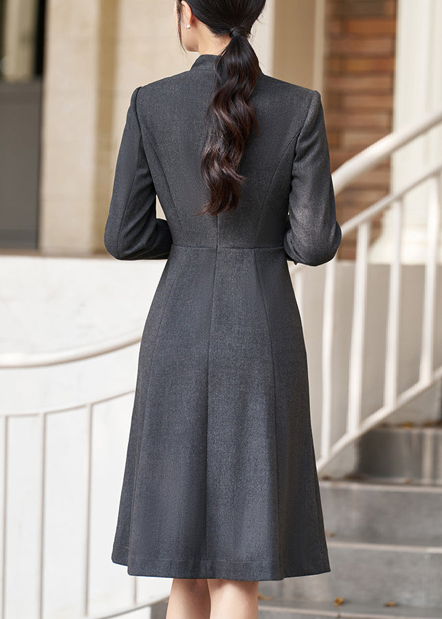 Grey Button High Waist Spandex Dress