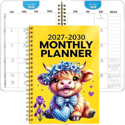 2030 Monthly Planner Cute Highland Cow 5-Year Calendar | Large Monthly Blocks for Long-Term Planning