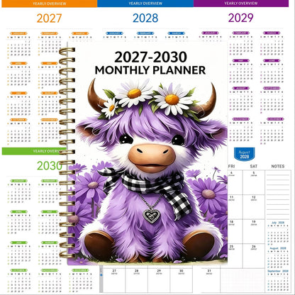 2030 Monthly Planner Cute Highland Cow 5-Year Calendar | Large Monthly Blocks for Long-Term Planning