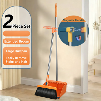 Stand-Up Dustpan Set with 180° Rotating Broom