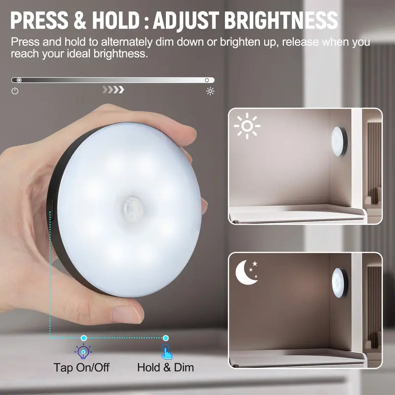 Compact Household Night Light with Motion Sensor – No-Wire Smart Lighting For Cabinets, Closets & More