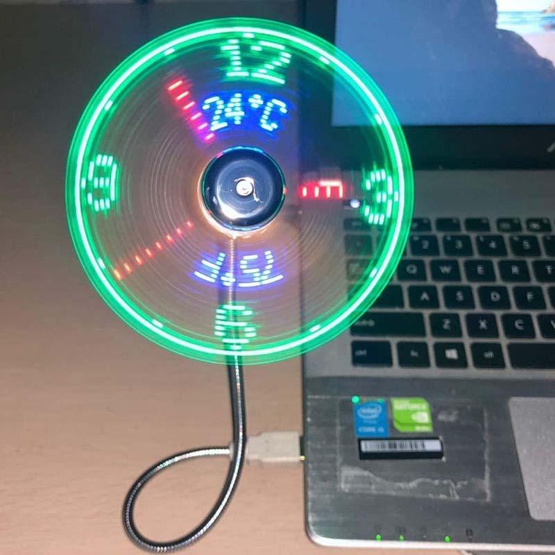 USB Fan with LED Clock Lighting