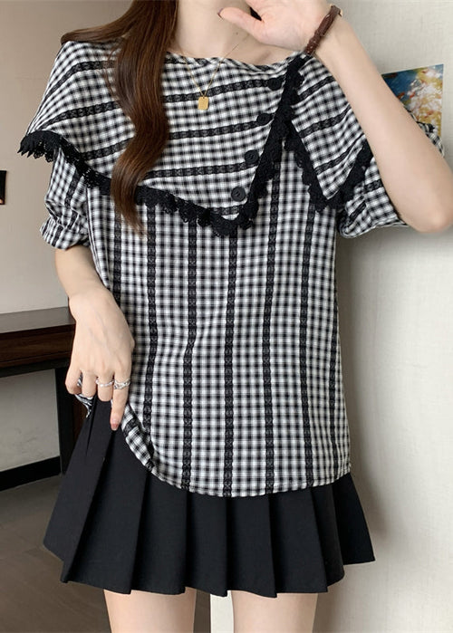 Casual Grey Asymmetrical Plaid Cotton Shirts