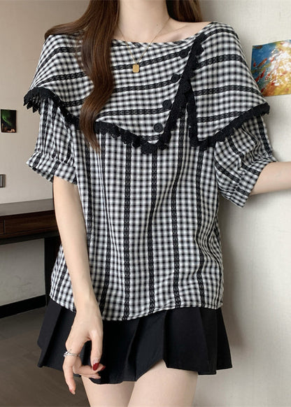 Casual Grey Asymmetrical Plaid Cotton Shirts