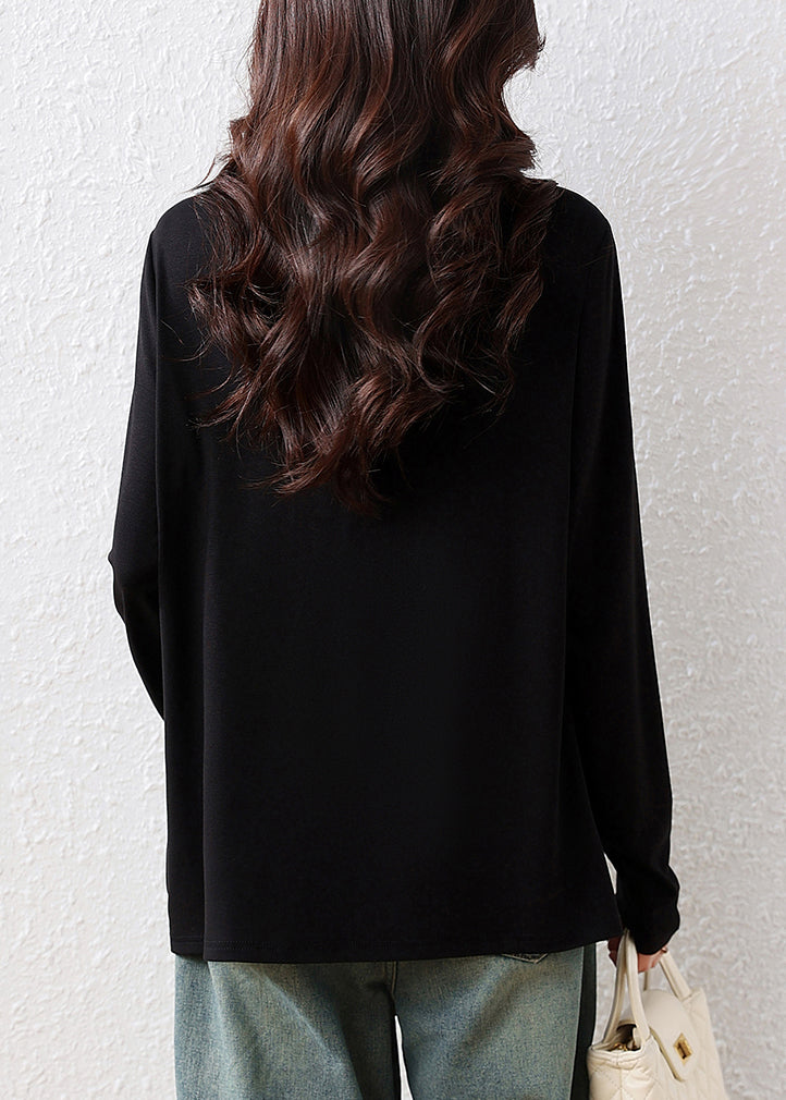Classy Black V-Neck Patchwork Cotton Fake Two-Piece Tops