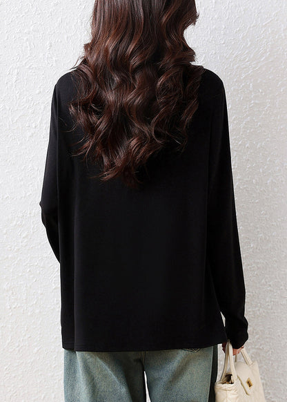 Classy Black V-Neck Patchwork Cotton Fake Two-Piece Tops