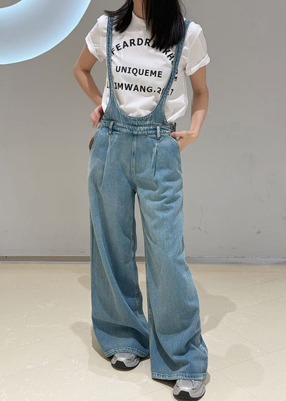 Classy Blue Oversized Denim Straight Pants Jumpsuit