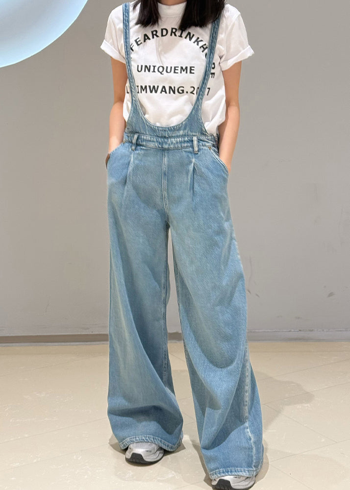 Classy Blue Oversized Denim Straight Pants Jumpsuit