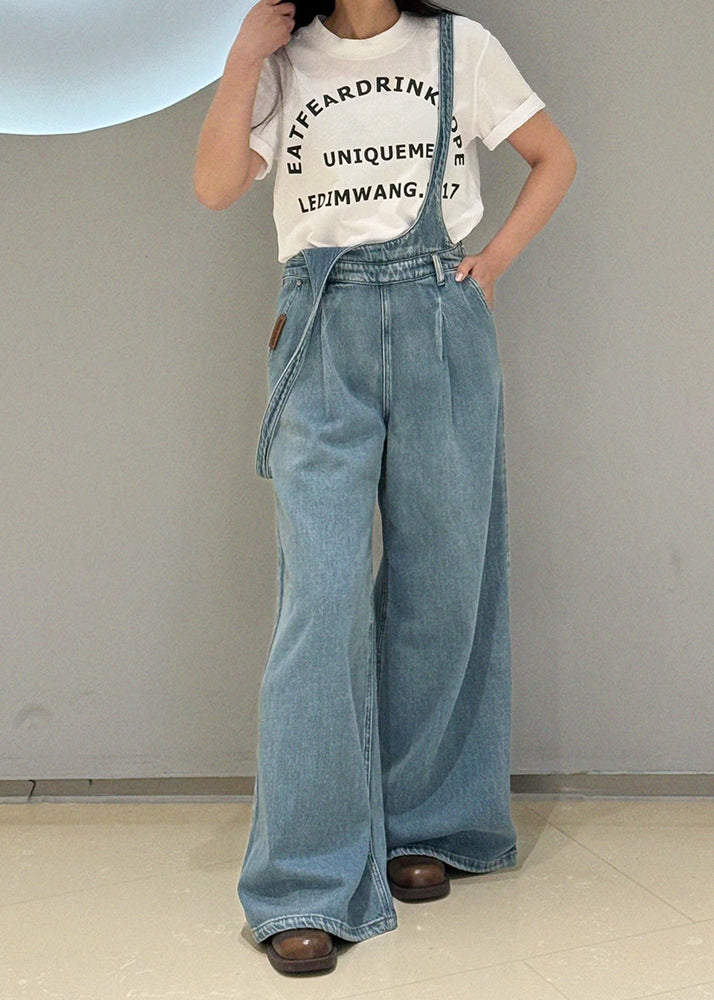Classy Blue Oversized Denim Straight Pants Jumpsuit