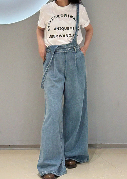 Classy Blue Oversized Denim Straight Pants Jumpsuit