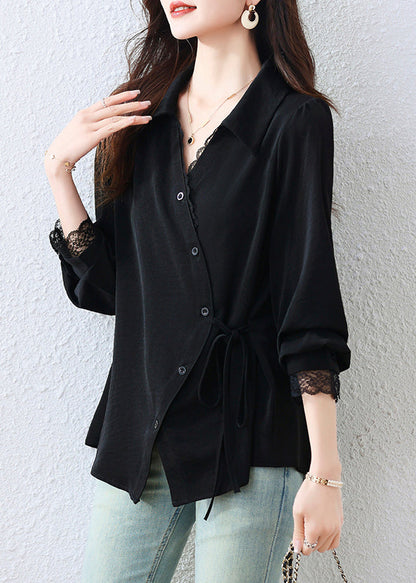 Elegant Black Asymmetrical Patchwork Tunic Shirt Top