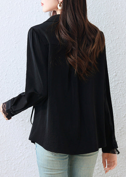 Elegant Black Asymmetrical Patchwork Tunic Shirt Top