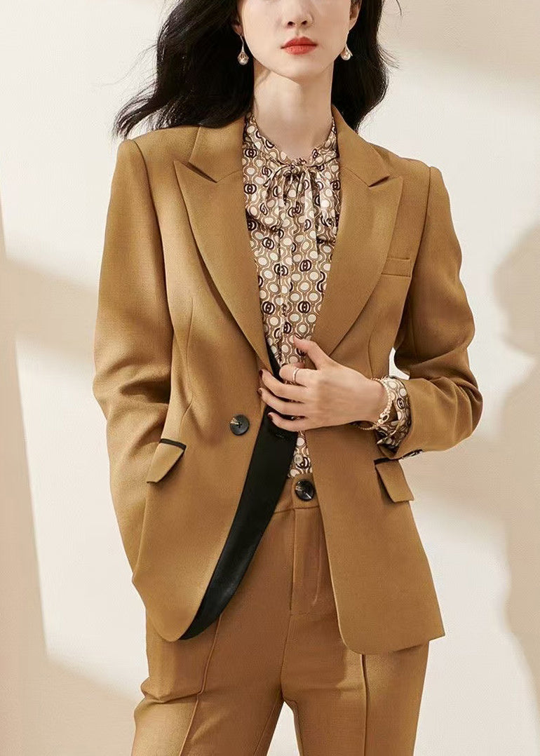 Elegant Brown Double Breast Back Side Open Spandex Coat