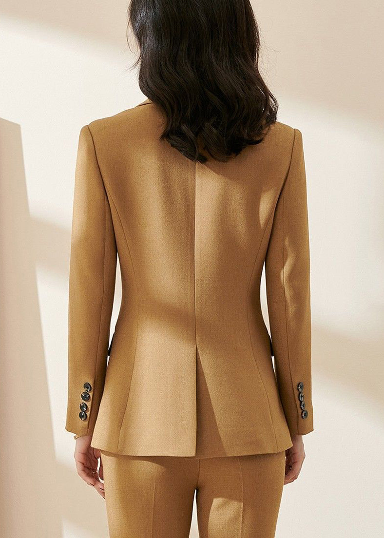 Elegant Brown Double Breast Back Side Open Spandex Coat