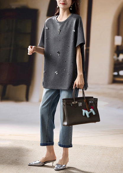 Black Oversized Patchwork Cotton Tops