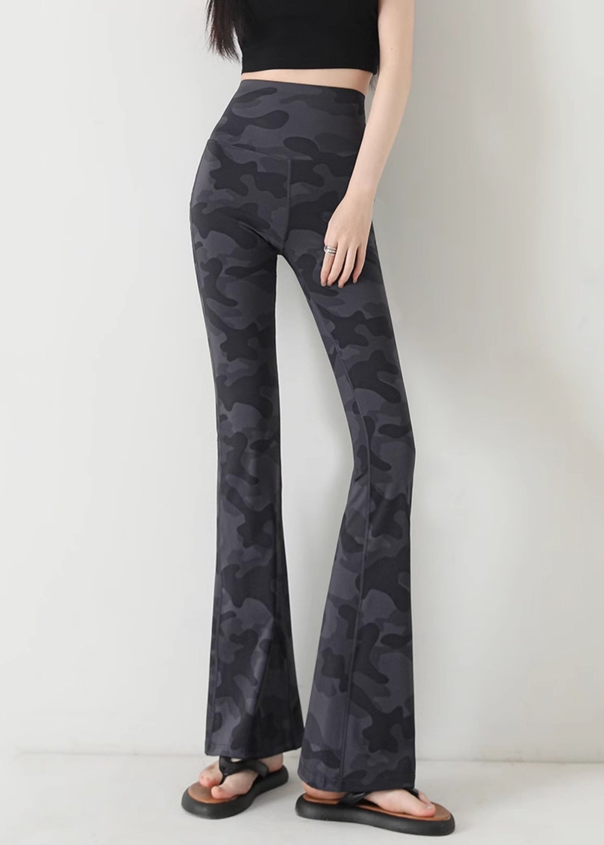 Charcoal Grey Camouflage Print Butt Scrunch Flare Yoga Pants