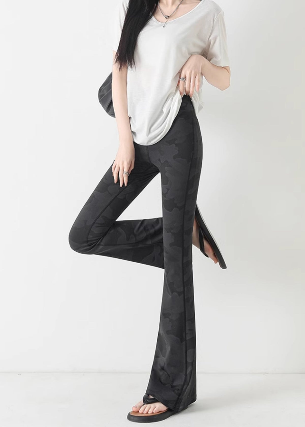 Charcoal Grey Camouflage Print Butt Scrunch Flare Yoga Pants