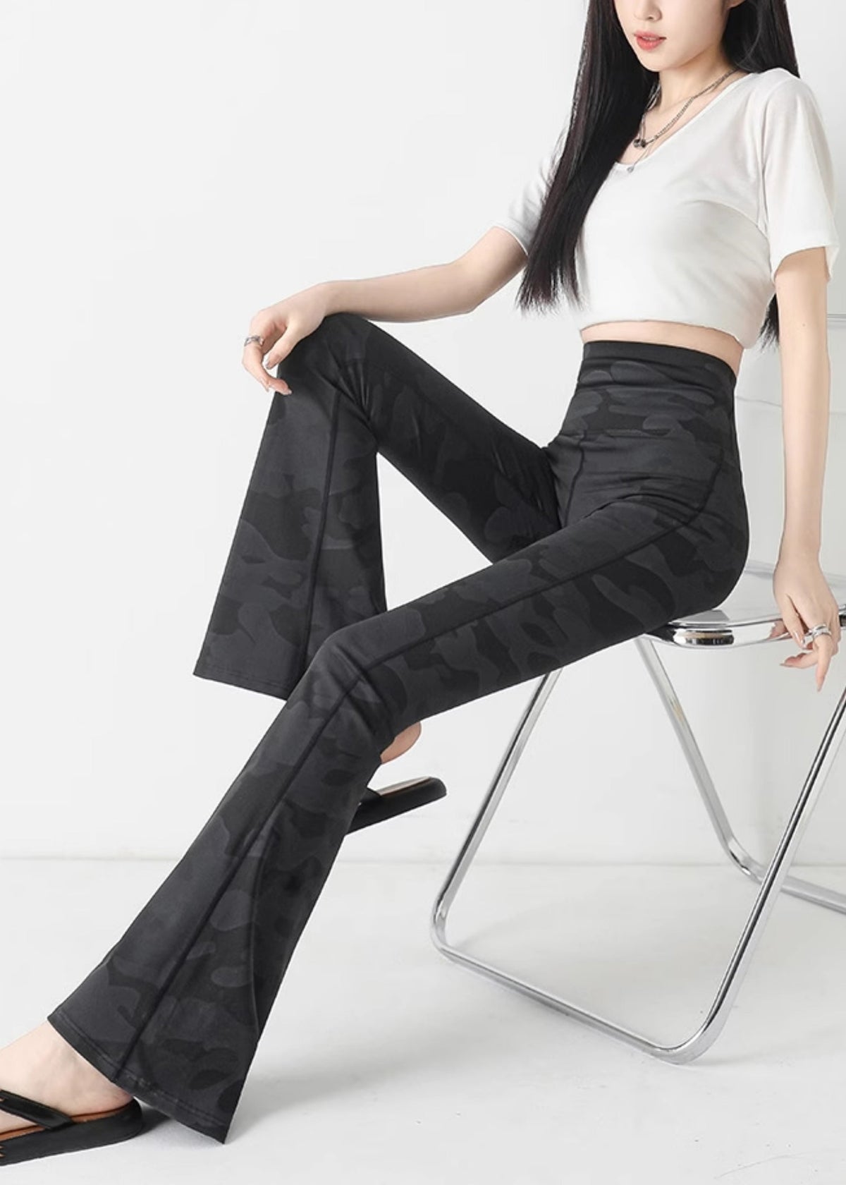 Charcoal Grey Camouflage Print Butt Scrunch Flare Yoga Pants