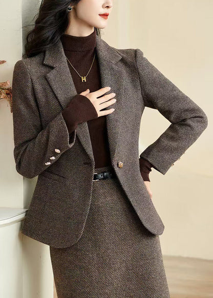 French Coffee Notched Pockets Cotton Coats