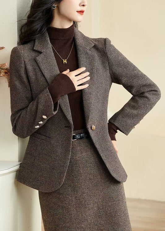 French Coffee Notched Pockets Cotton Coats
