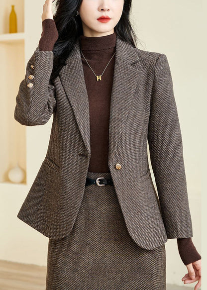 French Coffee Notched Pockets Cotton Coats