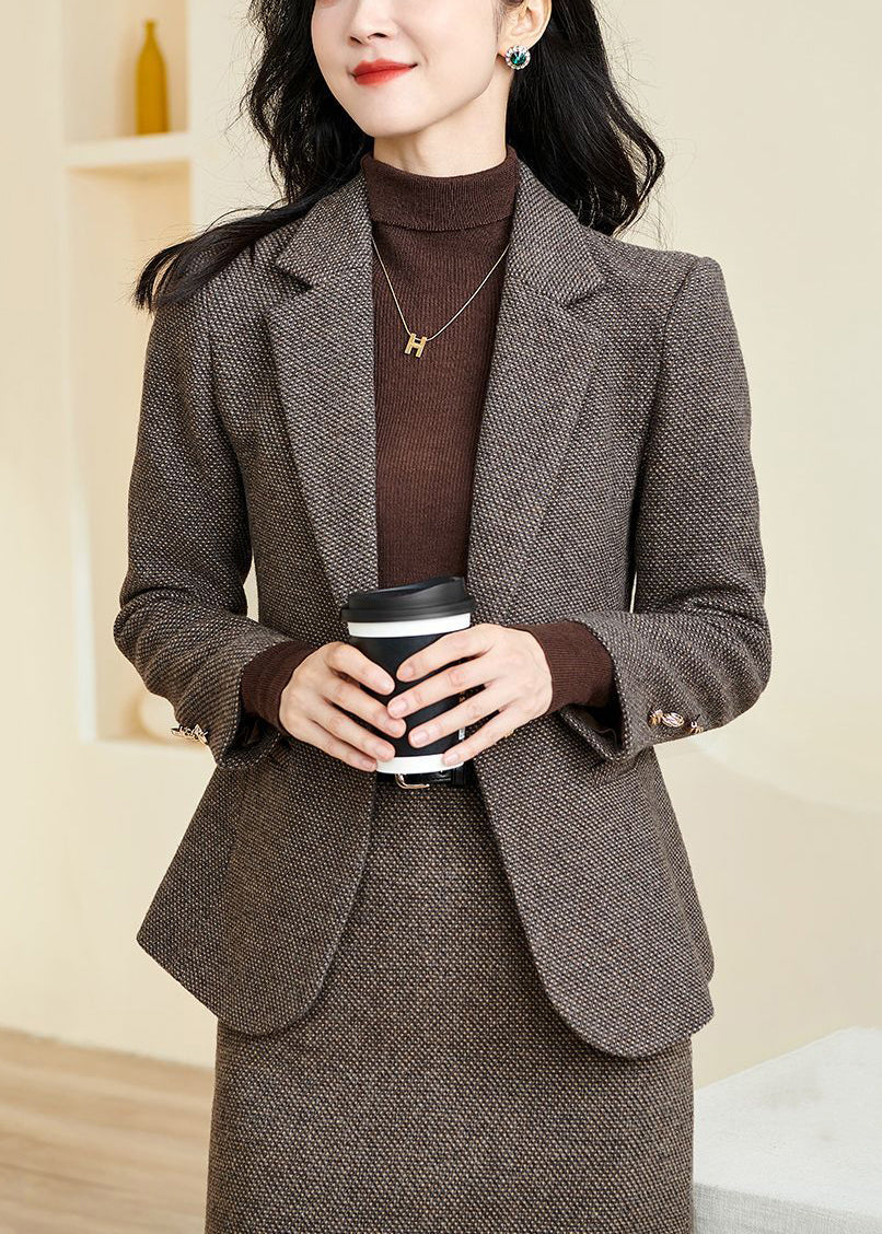 French Coffee Notched Pockets Cotton Coats