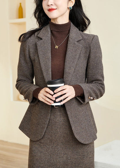 French Coffee Notched Pockets Cotton Coats