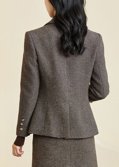 French Coffee Notched Pockets Cotton Coats