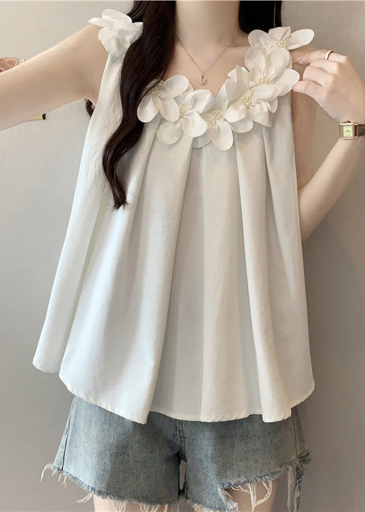 French White Oversized Floral Cotton Vests