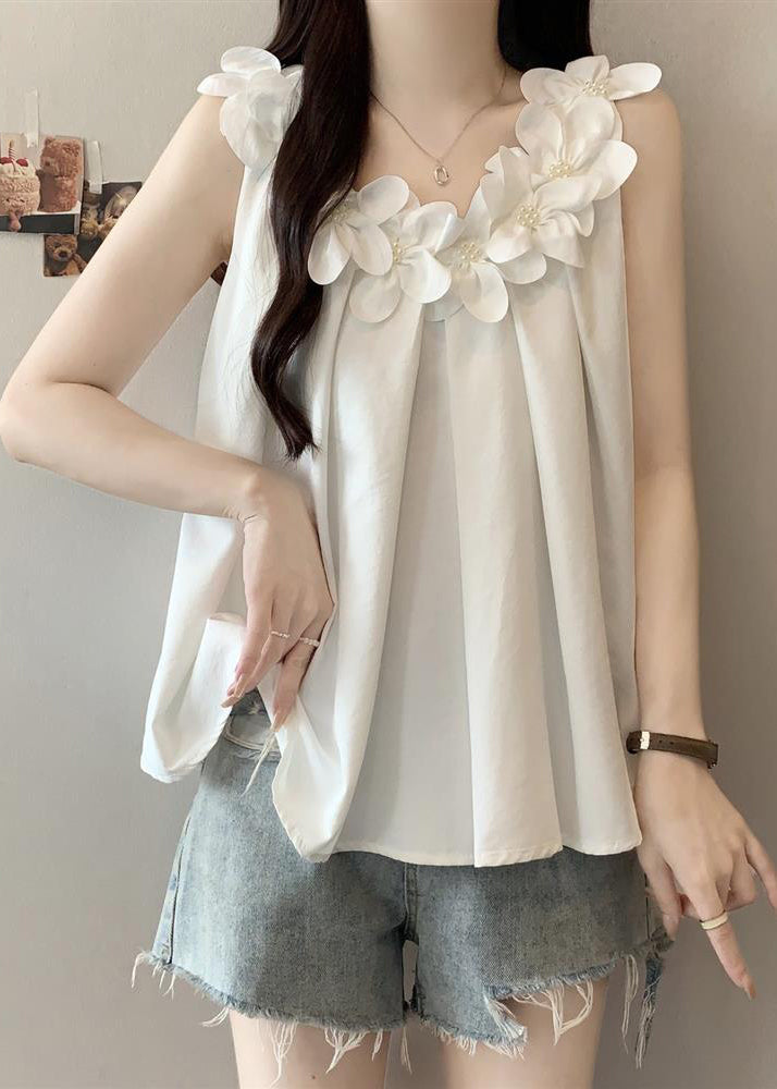 French White Oversized Floral Cotton Vests
