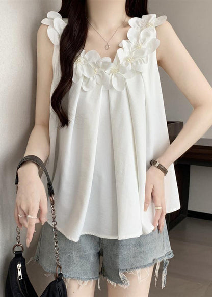 French White Oversized Floral Cotton Vests