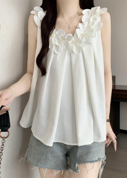 French White Oversized Floral Cotton Vests