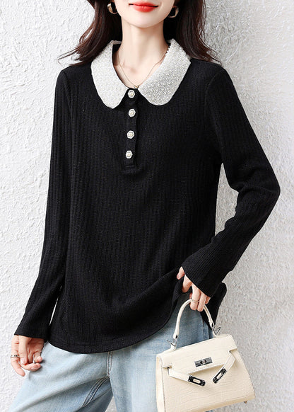 Handmade Black Peter Pan Collar Nail Bead Cotton Blouses