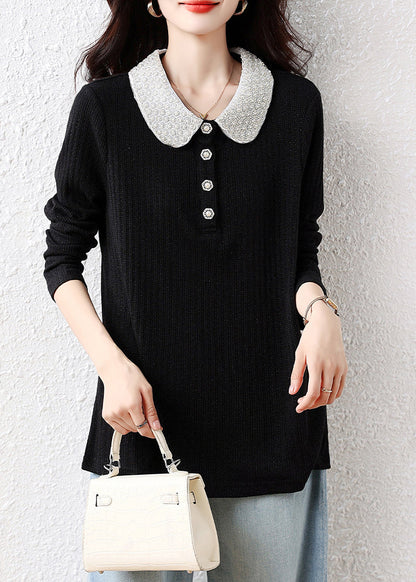Handmade Black Peter Pan Collar Nail Bead Cotton Blouses