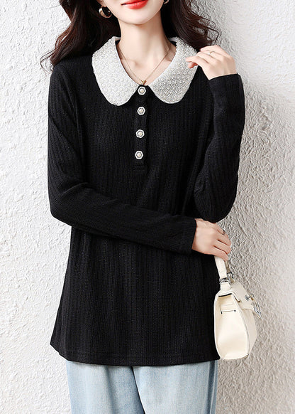 Handmade Black Peter Pan Collar Nail Bead Cotton Blouses