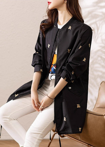 Italian Black Embroidered Drawstring Spandex Coats