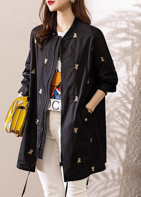Italian Black Embroidered Drawstring Spandex Coats