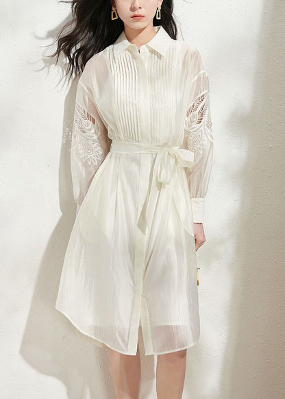 Loose Beige Hollow Out Tie Waist Shirts Dress And Spaghetti Strap Dress Silk Two-Piece Set
