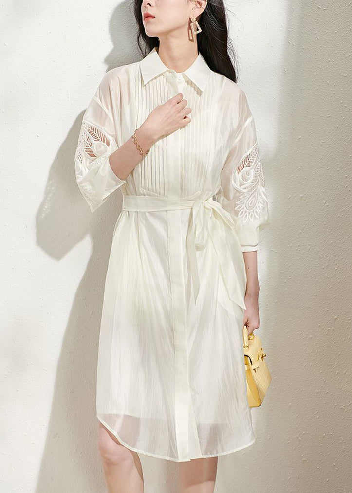 Loose Beige Hollow Out Tie Waist Shirts Dress And Spaghetti Strap Dress Silk Two-Piece Set