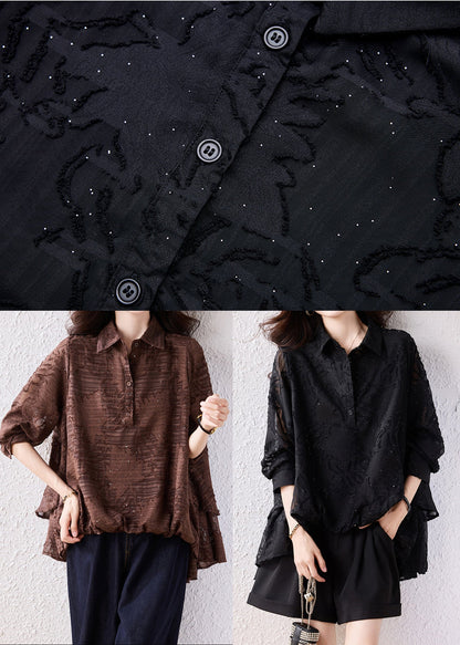 Modern Black Oversized Jacquard Chiffon Shirt Top