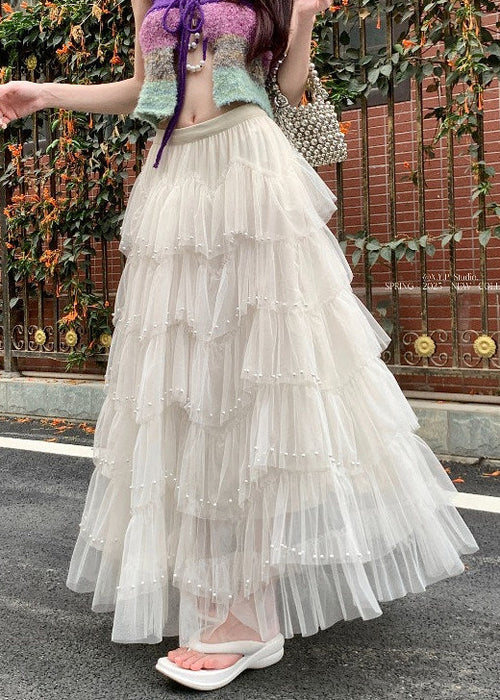 Modern White Nail Bead Tulle Holiday Skirts