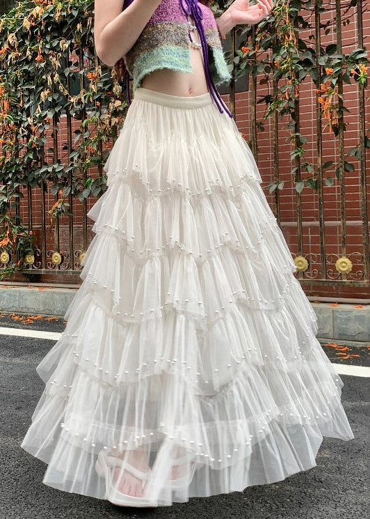 Modern White Nail Bead Tulle Holiday Skirts