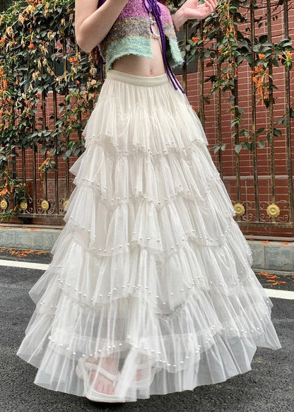 Modern White Nail Bead Tulle Holiday Skirts