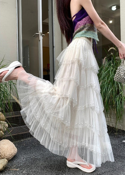 Modern White Nail Bead Tulle Holiday Skirts
