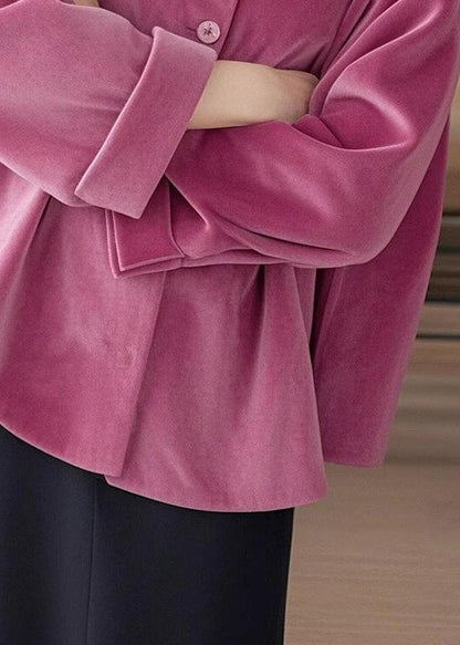 Rose O-Neck Button Silk Velour Shirts