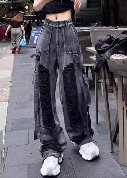 Black Oversized Denim Ripped Pants