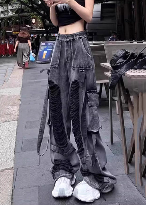 Black Oversized Denim Ripped Pants